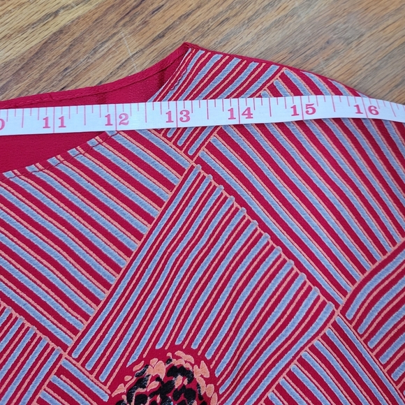 Lizzy & Johnny Silk Dress Red With Floral Asian Print Side Slit Slit Sleeves - Picture 11 of 16